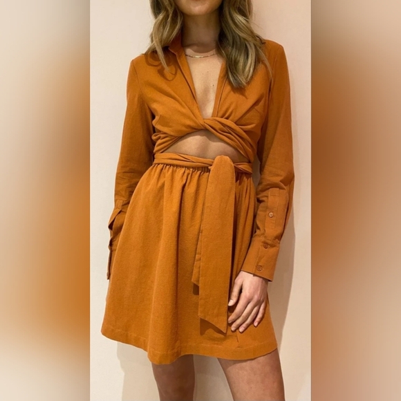 Sovere Alto Wrap Tie Shirt Dress In Ginger w/ POCKETS. Size M NWT - Picture 5 of 8